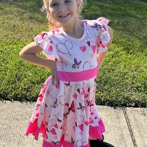 Hearts and Butterlies Bow Back Twirl Dress
