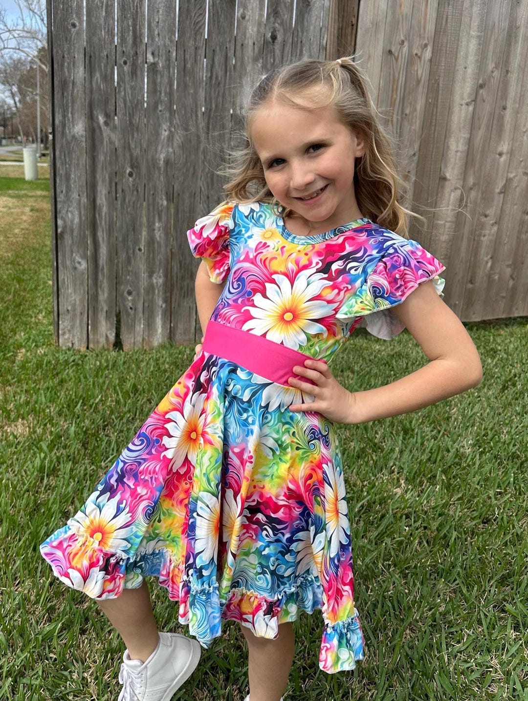 Twirl Dress- Watercolor Multi Stripe main image 1