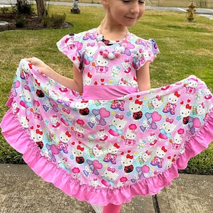 Pink Kitty Bow Back Twirl Dress