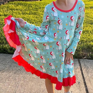Christmas Kitties Crossback Long Sleeve Twirl Dress
