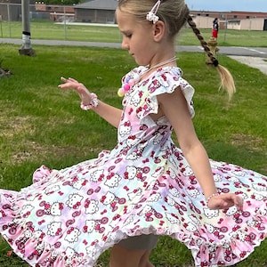 Pastel kawaii kitty and bikes twirl dress