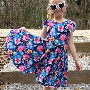 Electric Blue Floral Crossback Twirl Dress