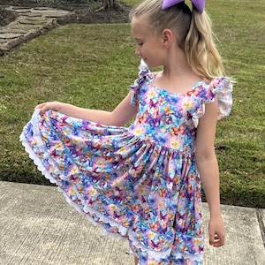 Ruffle and Lace Butterfly Twirl Dress