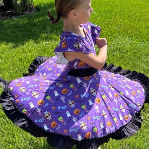 Blue dog Halloween Bow Back Twirl Dress