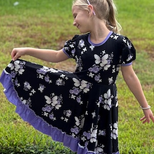 Purple Floral Butterfly Twirl Dress