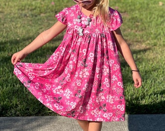 Pink floral tie flow dress