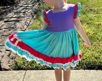 kids vintage リトルマーメイド　ワンピース ヴィンテージ風リトルマーメイドドレス - アリエルドレス - 90