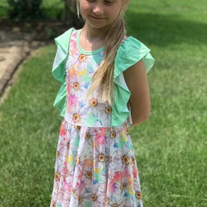 Pastel Daisy Ruffle Twirl Tank