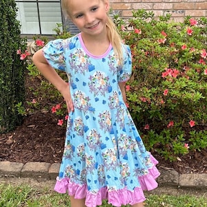 Floral Butterfly Blue Dog Twirl Dress