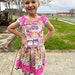 Girls Splicing Ribbed Knit Flutter Trim Kitten & Heart Print Dress With Bow Belt