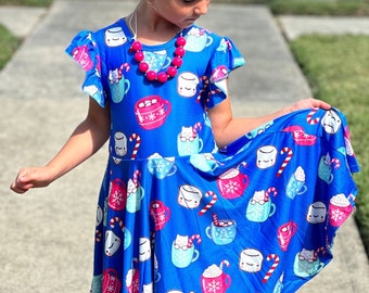 Blue hot cocoa twirl dress