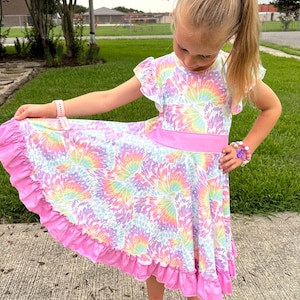 Tie Dye Butterfly Bow Back Twirl Dress