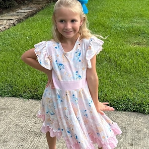 Blue Dog Paw Bow Back Twirl Dress