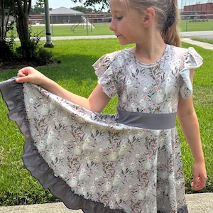 Bunnies and Flowers Bow Back Twirl Dress