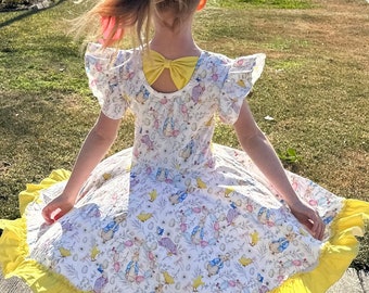 Easter Rabbit Bow Back Twirl Dress