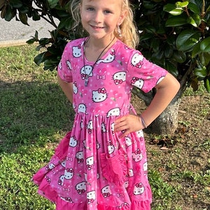 kawaii Cat and Cheeries pocket twirl dress