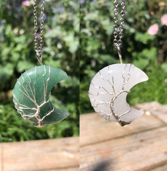 Tree of Life Wire Wrapped Crescent Moon Necklace-pendant Necklace