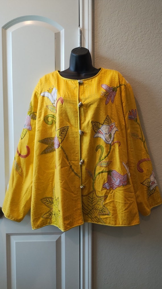 Wearable Art Jacket Sz 3X Indigo Moon Yellow Laven