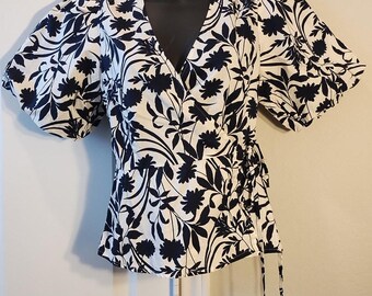 Blusa de algodão envolvente feminina Old Navy da NWT, mangas bufantes e cintura definida, tamanho S
