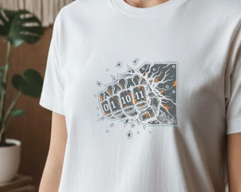 Programmierroboter 01 10 11 (png), Binärcode-Fan (png), Humorvolle Grafik zum Thema Programmieren (png), Geschenk für Informatikbegeisterte, Softwareentwickler (png)