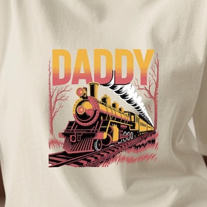 Vintage Daddy Train T Shirt PNG Design For Sublimation Retro Steam Locomotive Clipart Gift For Dad Father’s Day Digital Download