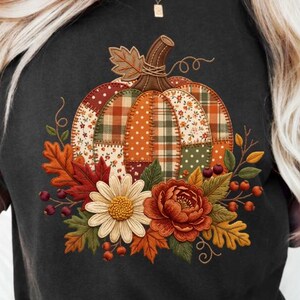 Patchwork Pumpkin PNG Bundle Fall Sublimation Designs Cozy Autumn Clipart Farmhouse Thanksgiving TShirt Shirt Graphics Digital Download