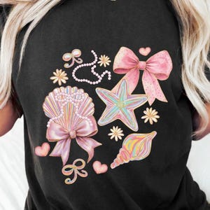 Coastal Preppy Floral Shell PNG, Bohemian Summer Starfish Sublimation Design, Flirty Beach aesthetic DTF Transfer, Trendy Sea Shell Clip Art