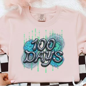 100 Days Challenge Shirt Design | Retro Glitch Matrix PNG | Cyberpunk Gamer Sublimation | Coding Milestone DTF Transfer | High Res 300 DPI.