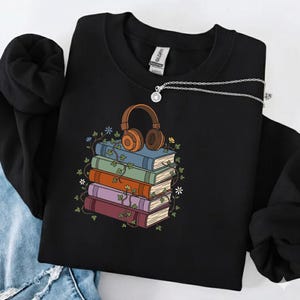 Book Stack SVG, Music Lover PNG, Floral Books Clipart, Reading Hoodie Design, Instant Download for Cricut & Silhouette