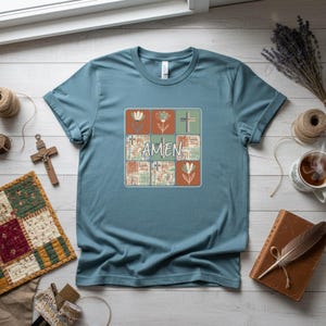 Botanical Amen Patchwork PNG | Christian Floral Sublimation Design | Quilt Style Digital Download for Crafts and DIY Projects