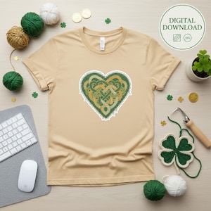 Celtic Heart PNG - Latch Hook Yarn Patch Design - St Patricks Day Irish Knot - Textured Heart Sublimation
