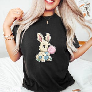 3D Puffed Crochet Bunny PNG,Bubblegum Easter Rabbit Design,Chenille Patchwork Sublimation, Kids Easter Basket Gift,Kawaii Bunny DTF Transfer