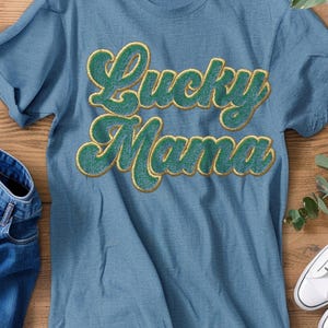 Lucky Mama PNG Sublimation | Faux Chenille Patch Texture | St Patricks Day Mom Design | High Res DTG File