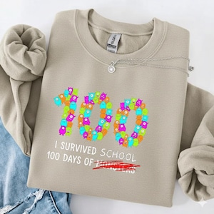 100 Days of School Monster Shirt Design | Custom Teacher 100th Day Gift PNG | Kindergarten Elementary School Survival | Retro Kids