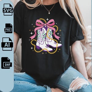 Mardi Gras Coquette Sweatshirt, Boots and Beads Crewneck, Cute Carnival Sweater, Western Nola Pullover, Trendy Bow Shirt, Fat Tuesday Gift