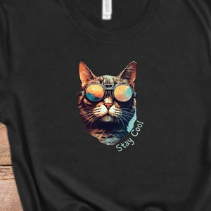 Stay Cool TShirt, Cat With Sunglasses, Awesome Adventure Cat, Artistic Cat, Gift for Cat Lovers, Unique Cat Gift, Cat Mom, Cat Dad, Cool Cat