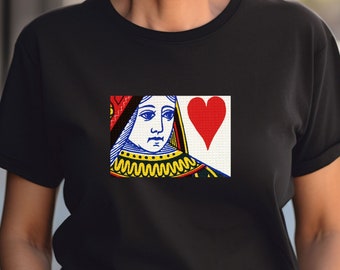 Queen of Hearts T-Shirt, Close Up Queen of Hearts Tee, Playing Card Tee, Gift for Card Game Enthusiast, Classic Playing Card Queen and Heart