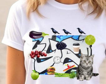 Maximalist Collage T-Shirt, Abstract Art T-Shirt with Graffiti Vibe, Photos and Graphics, Quirky Art, Exciting New Tee Style, Unique Gift