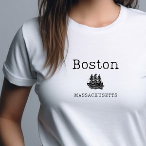 Boston Massachusetts T-Shirt, Boston Tee Shirt, Minimalist Tee, College Town, Three Masted Ship, Icebreaker Tee, MIT, Harvard, College Town