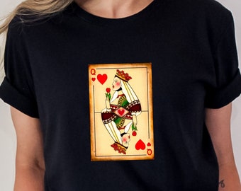 Queen of Hearts T-Shirt, Vintage Playing Card Tee, Gift for Card Game Enthusiast,