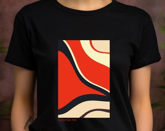 Abstract Retro Modern T-Shirt, Red Black and Ivory Tee, Minimalist Design Tee, Art Deco Style T-Shirt, Vintage Vibe Tee, Hipster Gift