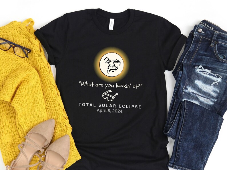 Total Solar Eclipse Tshirt, Grouchy Man in the Moon T-shirt, April 8 2024, Funny Eclipse Shirt, Eclipse Party Tee, Eclipse Eyeglasses Tee image 4