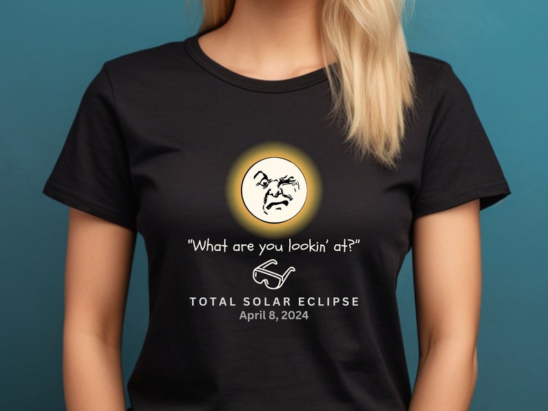 Total Solar Eclipse Tshirt, Grouchy Man in the Moon T-shirt, April 8 2024, Funny Eclipse Shirt, Eclipse Party Tee, Eclipse Eyeglasses Tee image 2