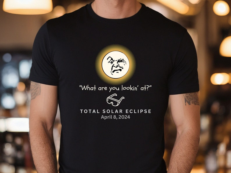 Total Solar Eclipse Tshirt, Grouchy Man in the Moon T-shirt, April 8 2024, Funny Eclipse Shirt, Eclipse Party Tee, Eclipse Eyeglasses Tee image 3