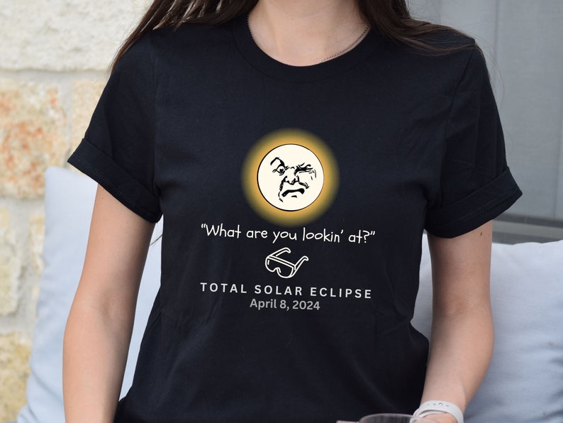 Total Solar Eclipse Tshirt, Grouchy Man in the Moon T-shirt, April 8 2024, Funny Eclipse Shirt, Eclipse Party Tee, Eclipse Eyeglasses Tee image 7
