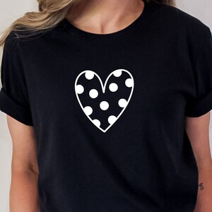 Polka Dot Heart Tee, Black and White Fashion Tee, Casual Chic Tee, Gift for Mom Wife Sister Girlfriend Daughter, Cute Brunch Tee, Party Tee image 3