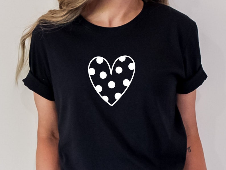 Polka Dot Heart Tee, Black and White Fashion Tee, Casual Chic Tee, Gift for Mom Wife Sister Girlfriend Daughter, Cute Brunch Tee, Party Tee image 3