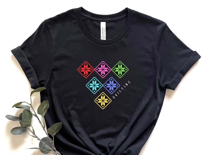 Quilting T-Shirt With Six Colorful Stars, Pretty Quilter Tee, Star Quilt T-Shirt, Gift for Quilter, Quilt Meeting Tee, Quilt Show Tee image 6