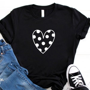 Polka Dot Heart Tee, Black and White Fashion Tee, Casual Chic Tee, Gift for Mom Wife Sister Girlfriend Daughter, Cute Brunch Tee, Party Tee image 4