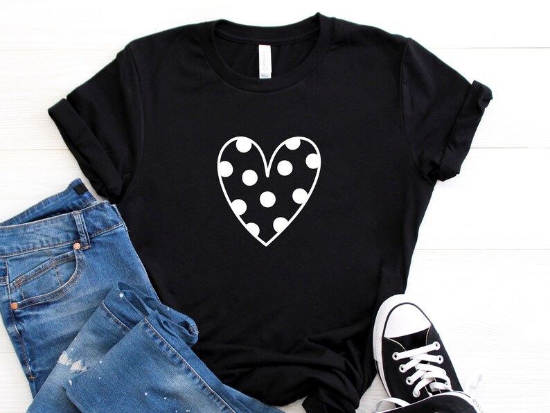 Polka Dot Heart Tee, Black and White Fashion Tee, Casual Chic Tee, Gift for Mom Wife Sister Girlfriend Daughter, Cute Brunch Tee, Party Tee image 4
